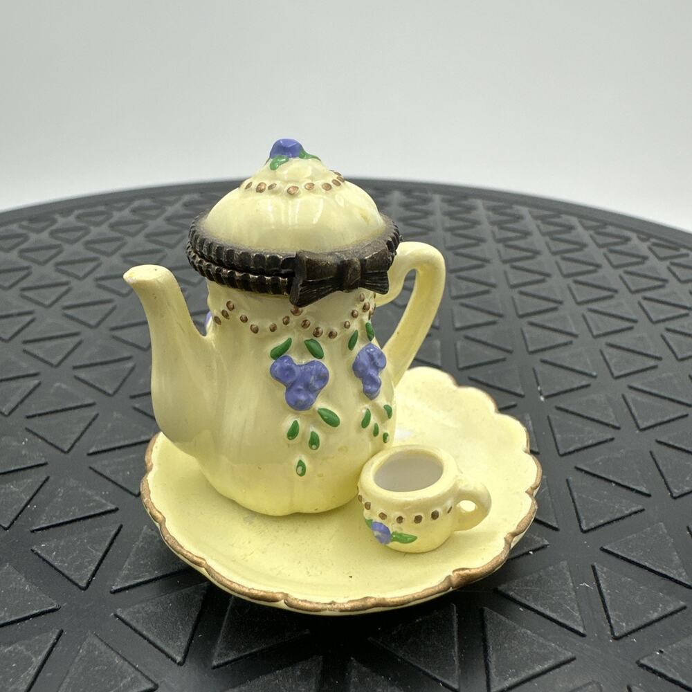 Midwest of Cannon Falls Hinged Mini Teapot Trinket Box w/ Saucer & Cup